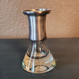 Kosta Boda Silver and Clear Candle Holder